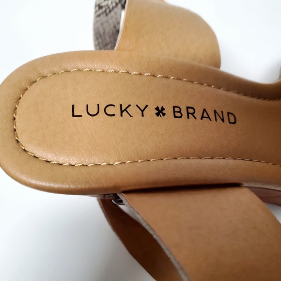 Lucky Brand Nessah Open Toe Sandal Shoes Chunky Heel Snakeskin Studs Leather 8M - Picture 10 of 16